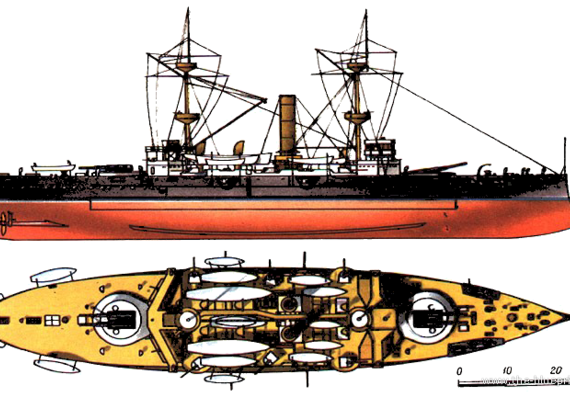 Боевой корабль HMS Royal Sovereign 1892 [Battleship] - чертежи, габариты, рисунки